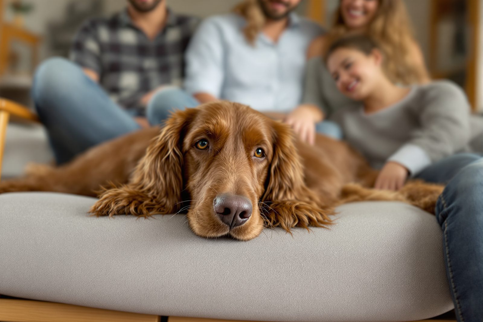Irish Setter relaxing at home with its family